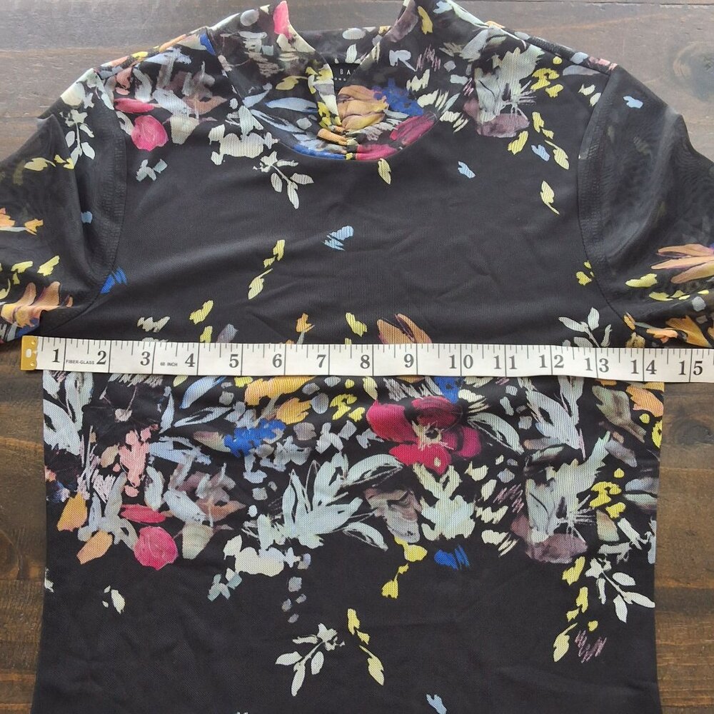 Ted Baker Amanda Black Floral Mesh Top Funnel Neck Long Sleeve Sz XS Maximalism - Picture 6 of 7